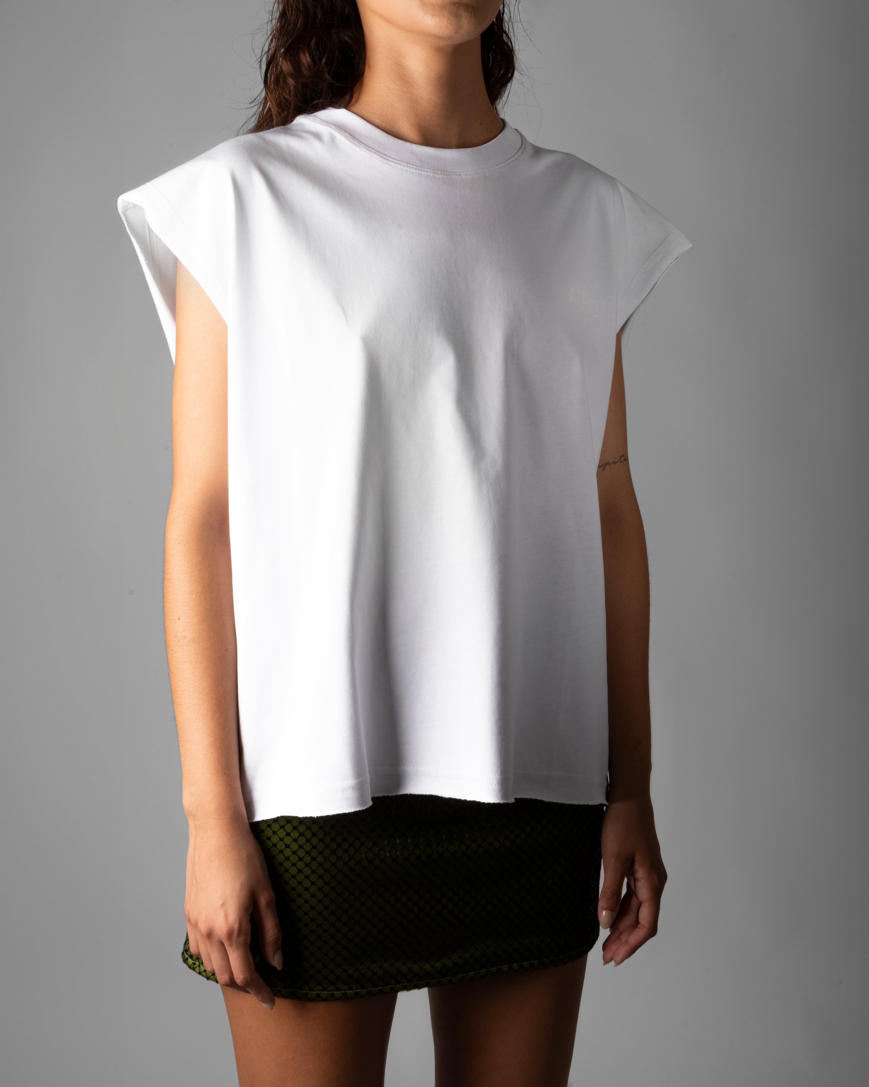 Maglia Crop a giro maniche Over in cotone Bianco