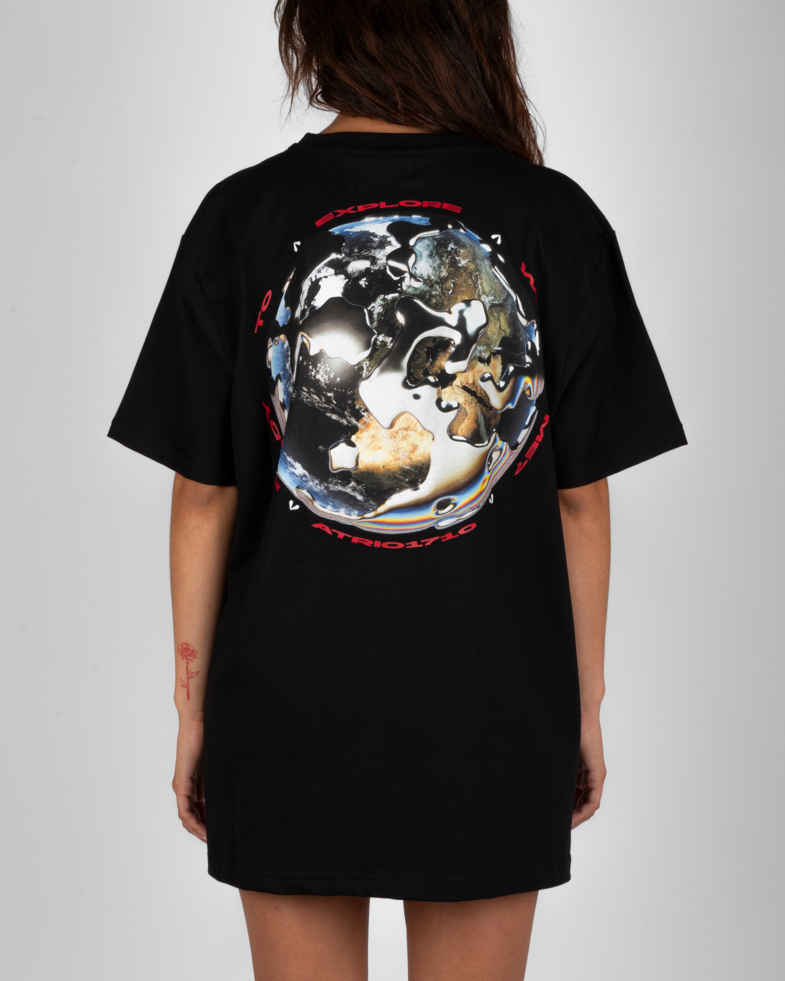 6.ATD Black T-shirt "Ready to Explore" with globe-themed back print