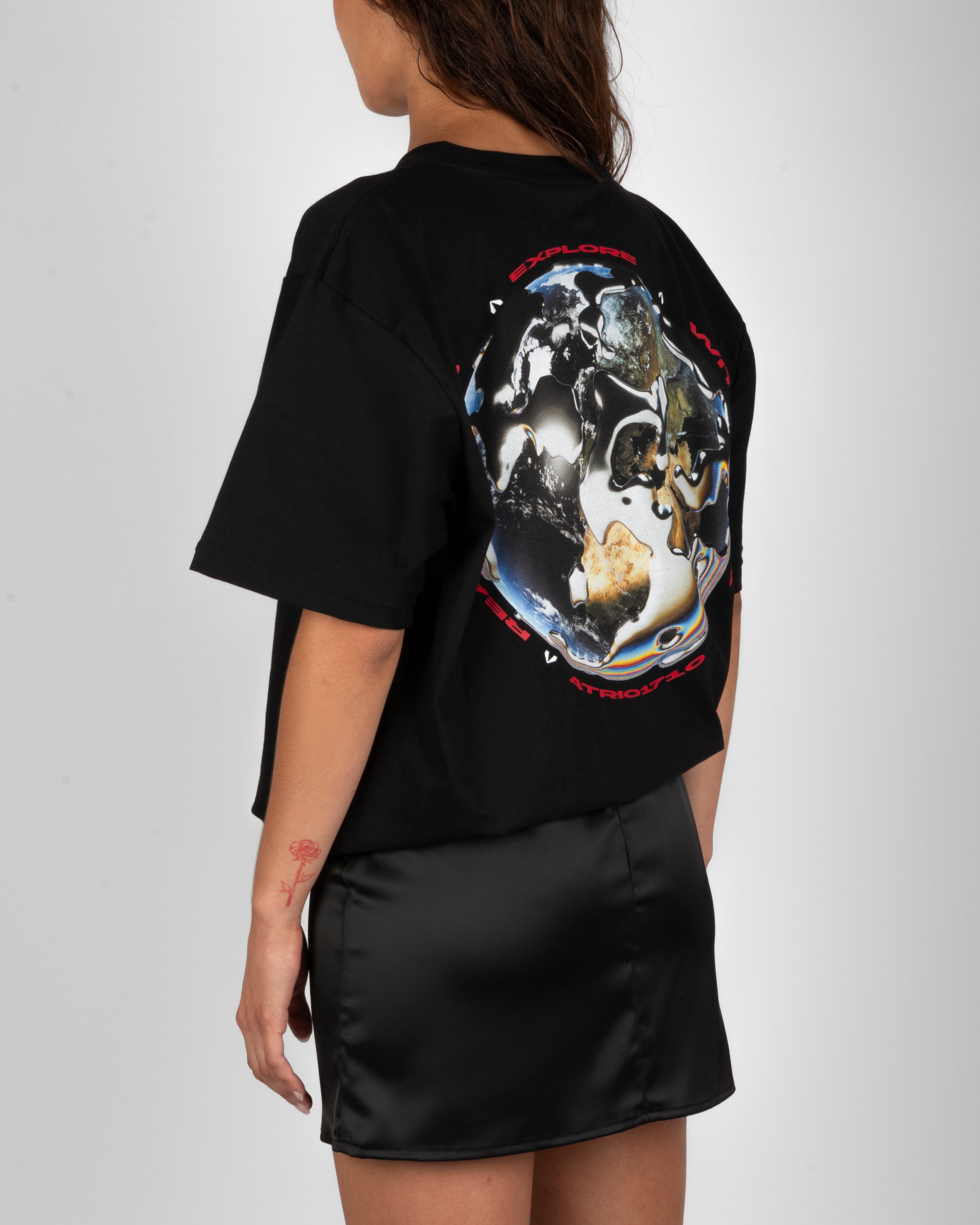 6.ATD Black T-shirt "Ready to Explore" with globe-themed back print
