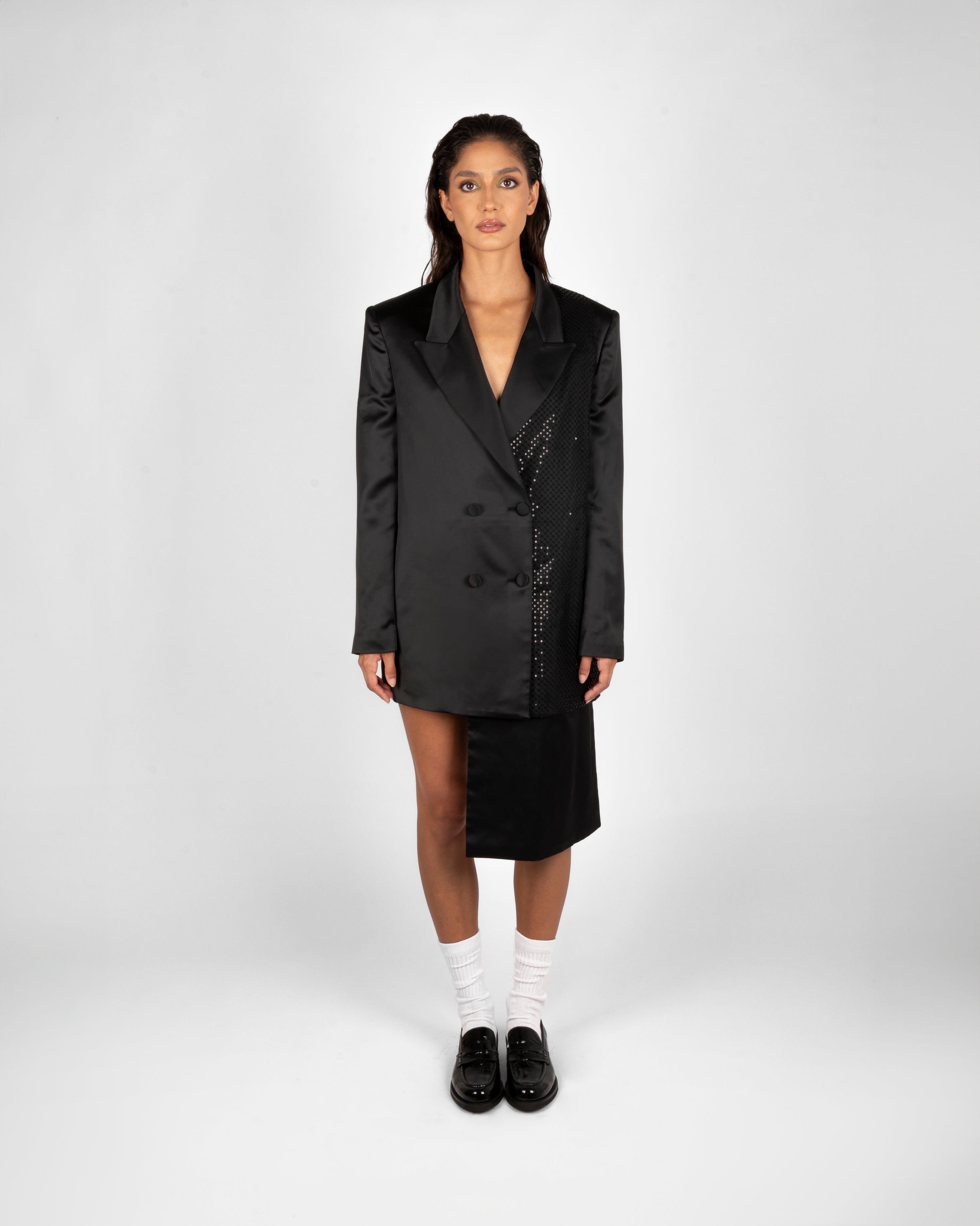 4.ATD Asymmetric Blazer with Sparkling Details 