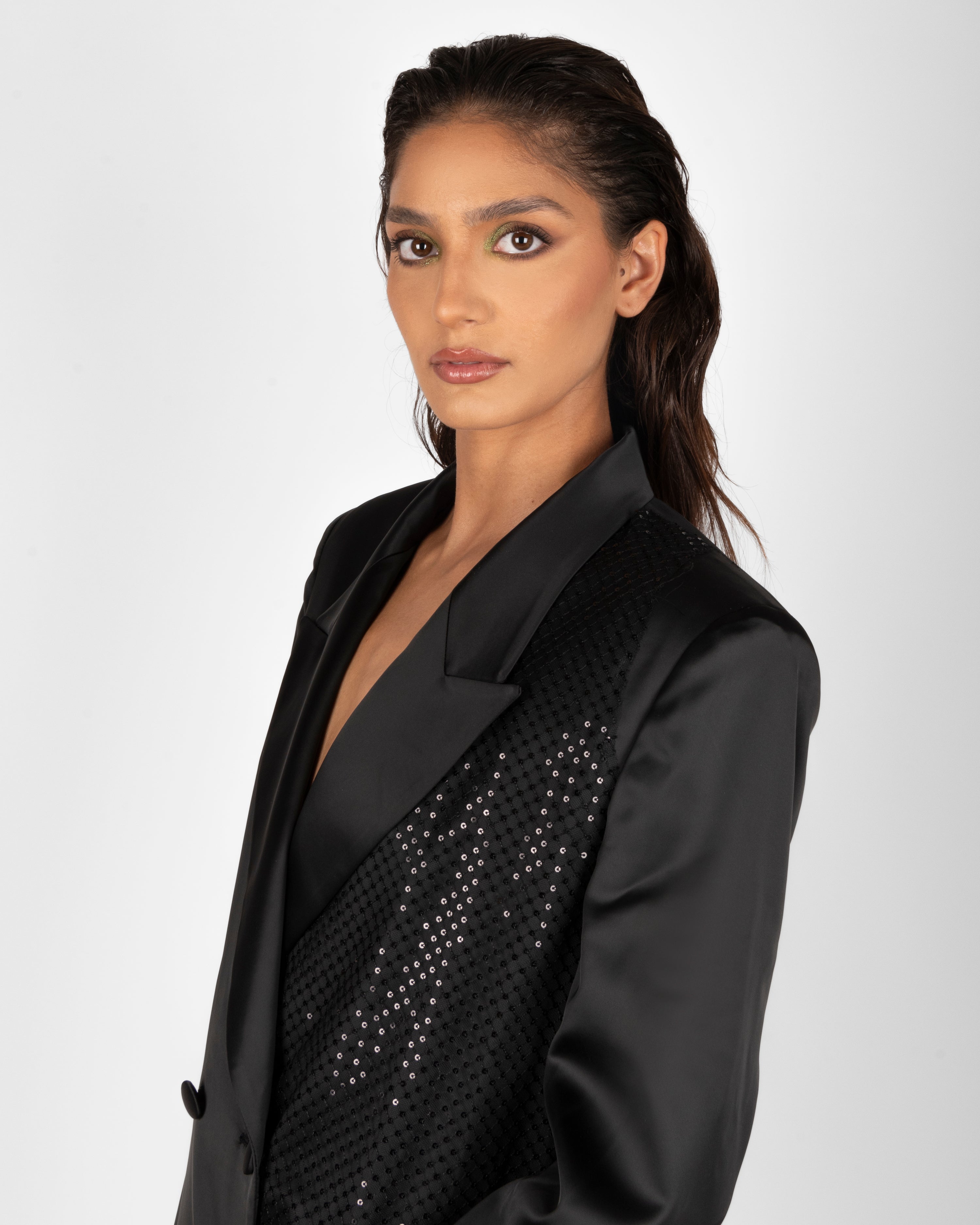 4.ATD Asymmetric Blazer with Sparkling Details 