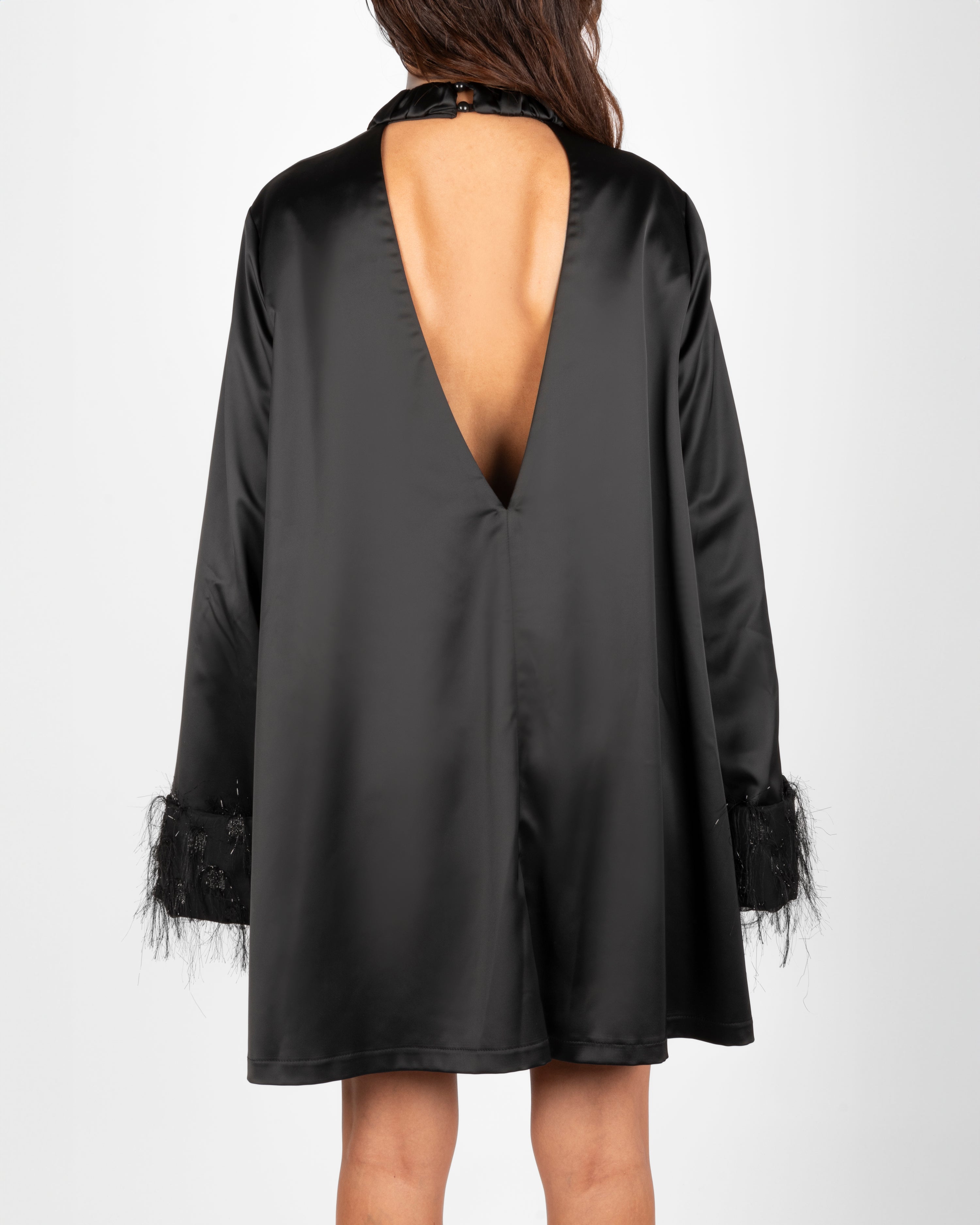 5.ATD Short black dress with feather details