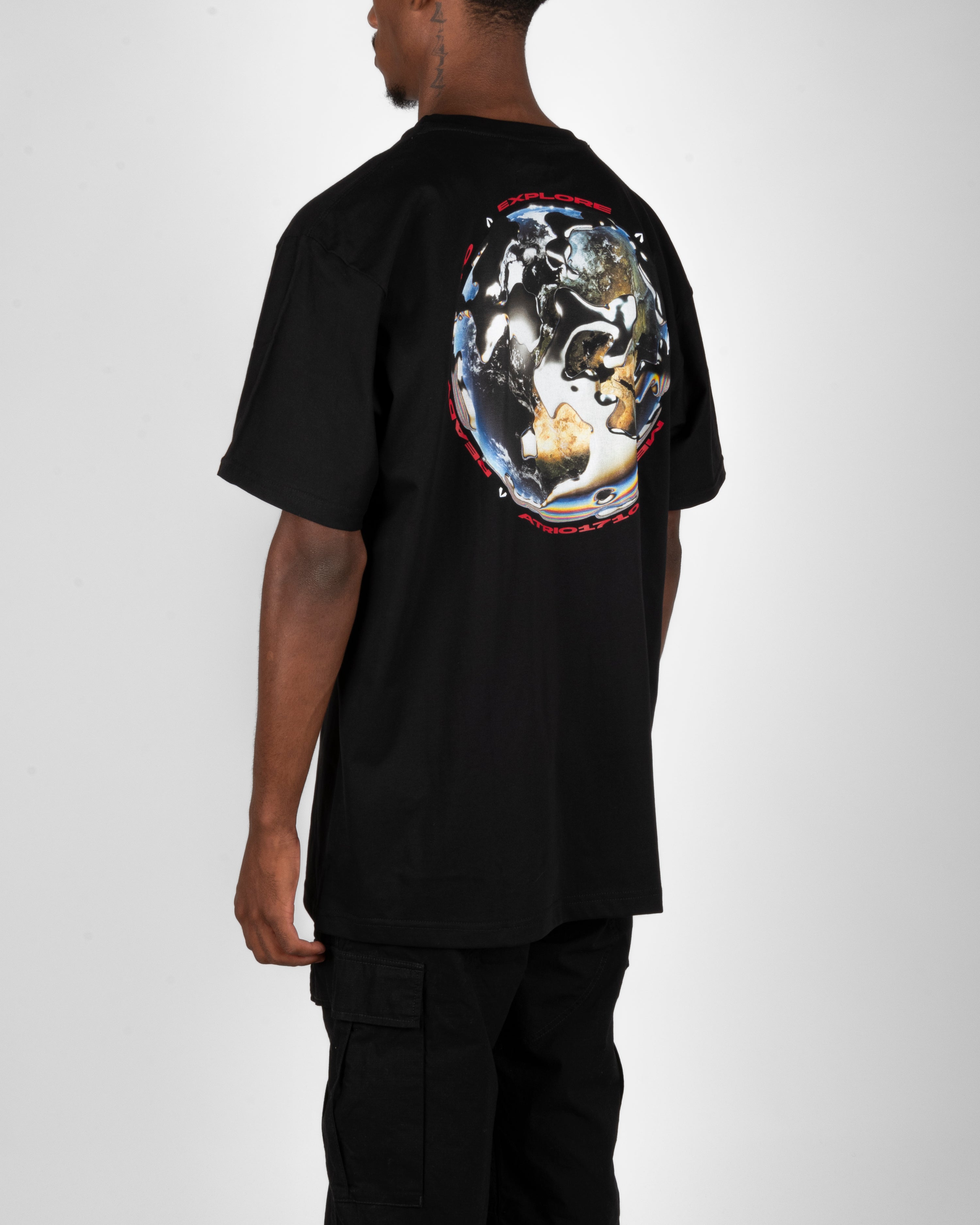 6.ATU Black T-shirt "Ready to Explore" with globe-themed back print