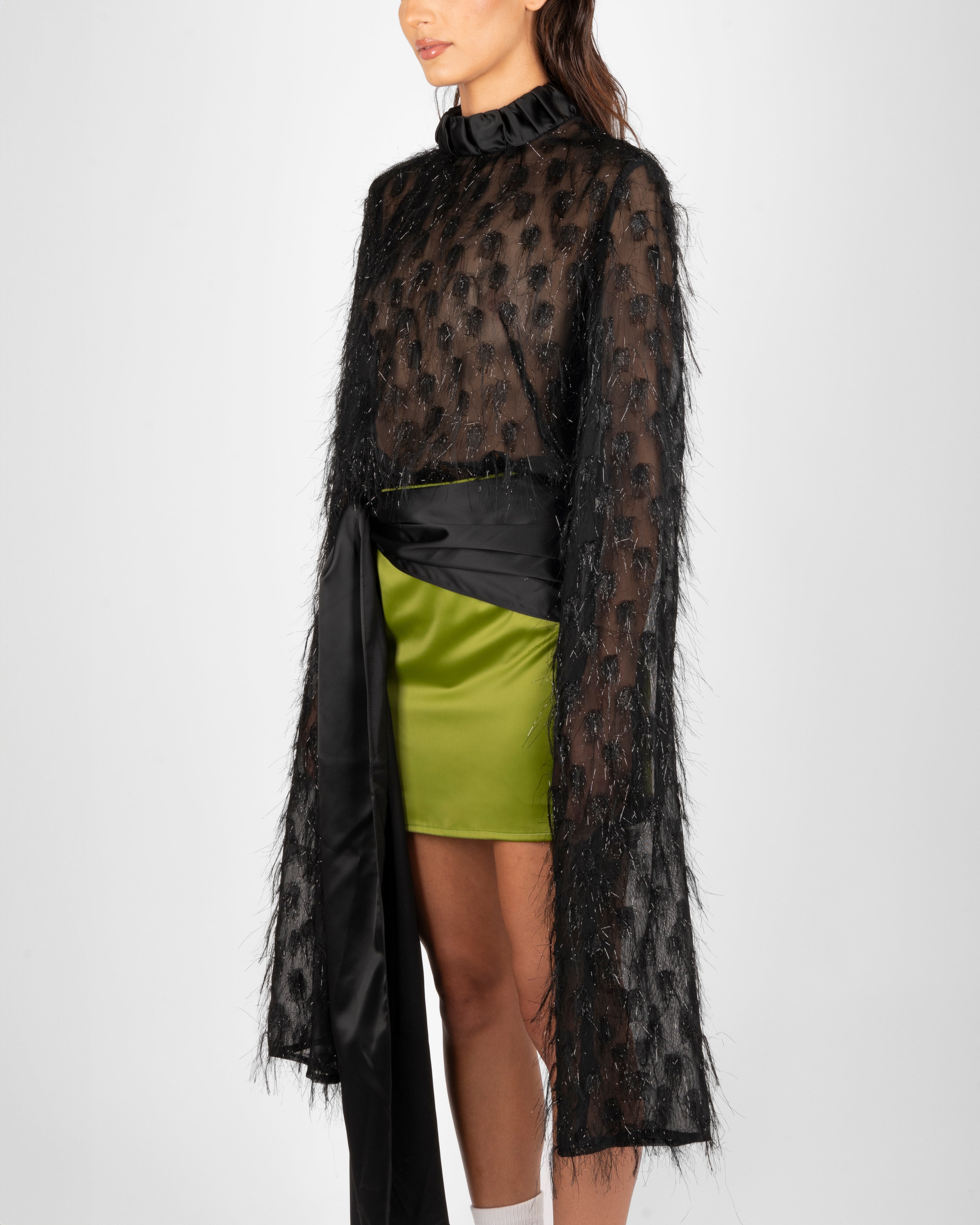 2.ATD Long Sleeve Sheer Top with Satin Skirt