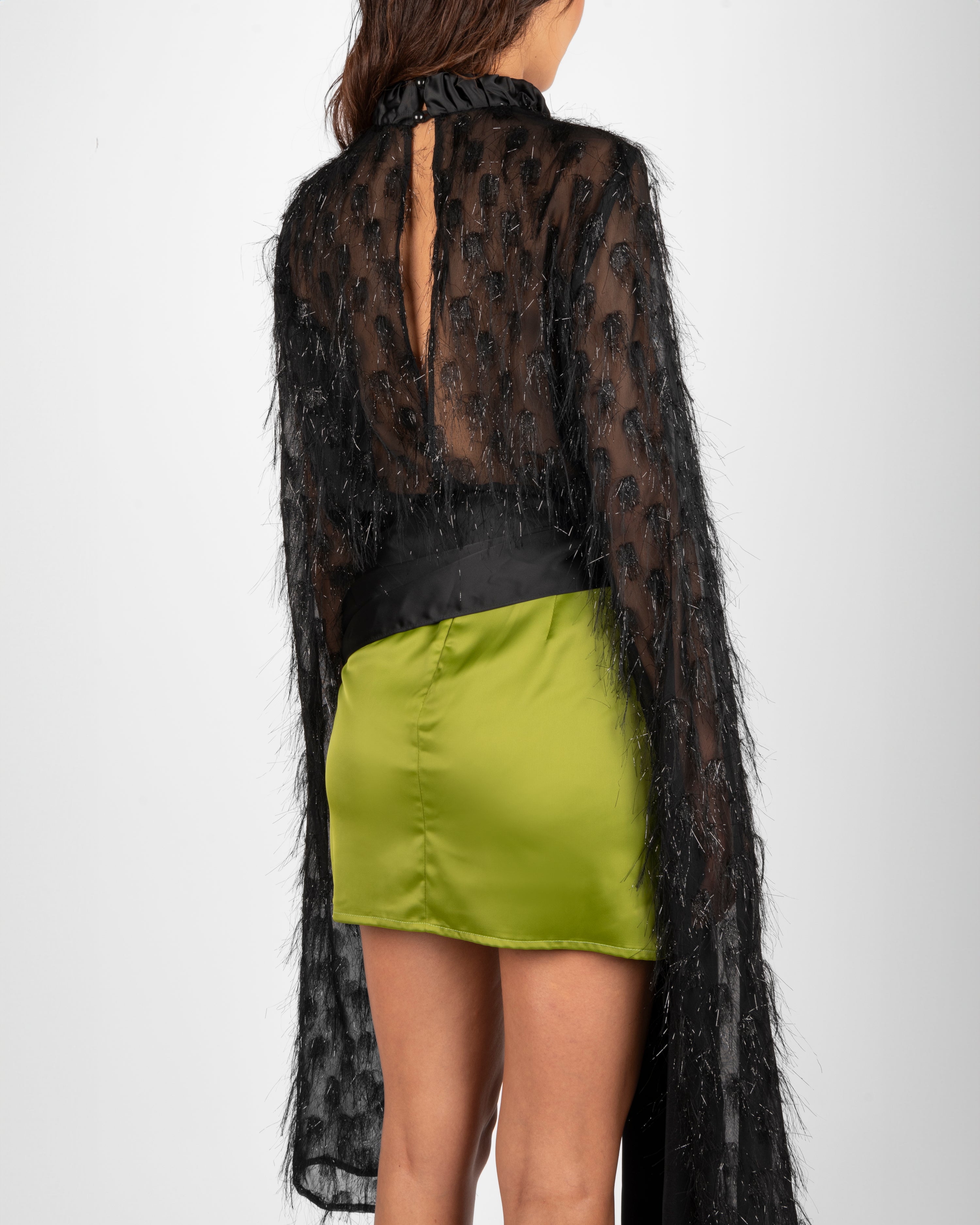 2.ATD Long Sleeve Sheer Top with Satin Skirt