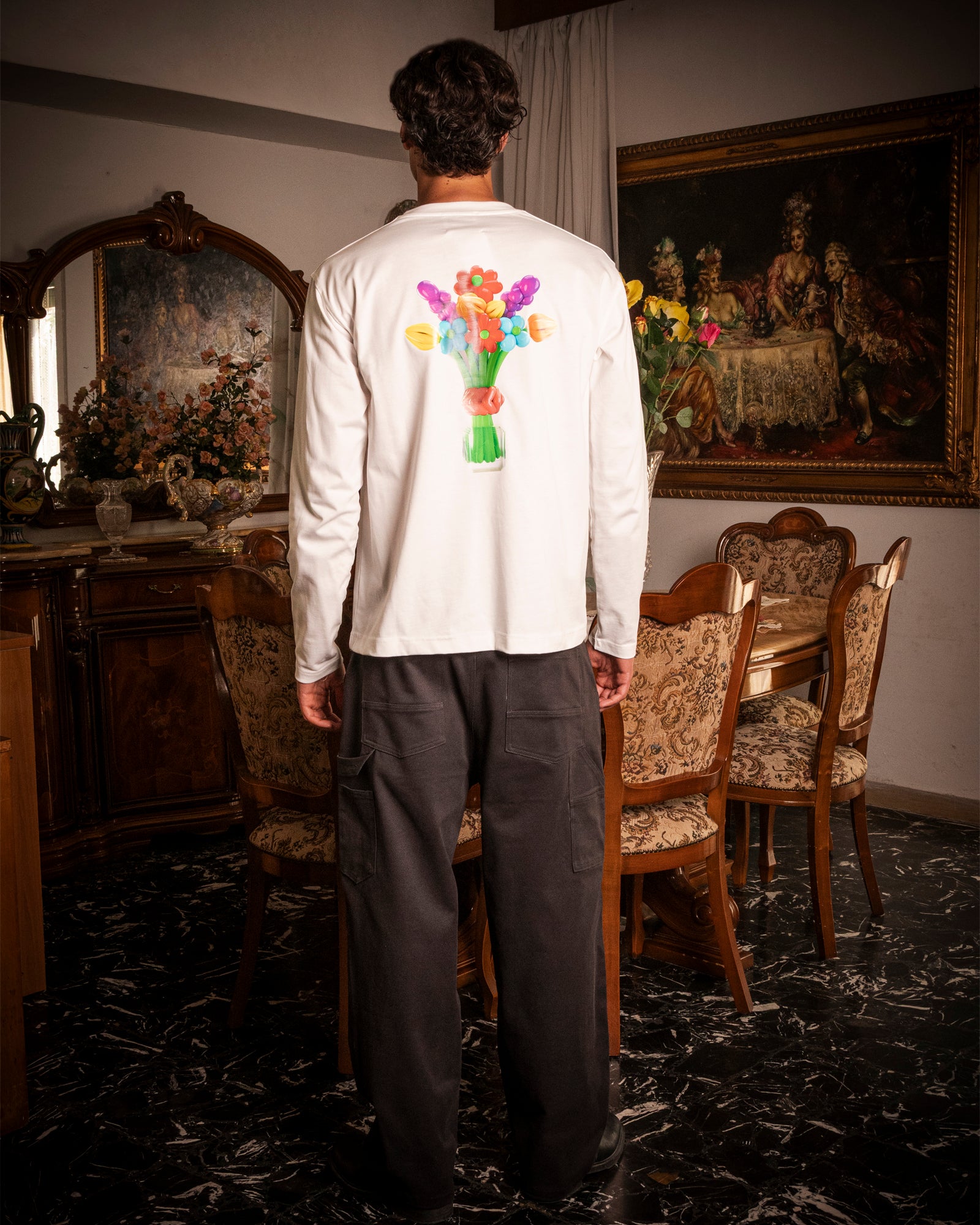 Longsleeve bianca "Pastel Bouquet"