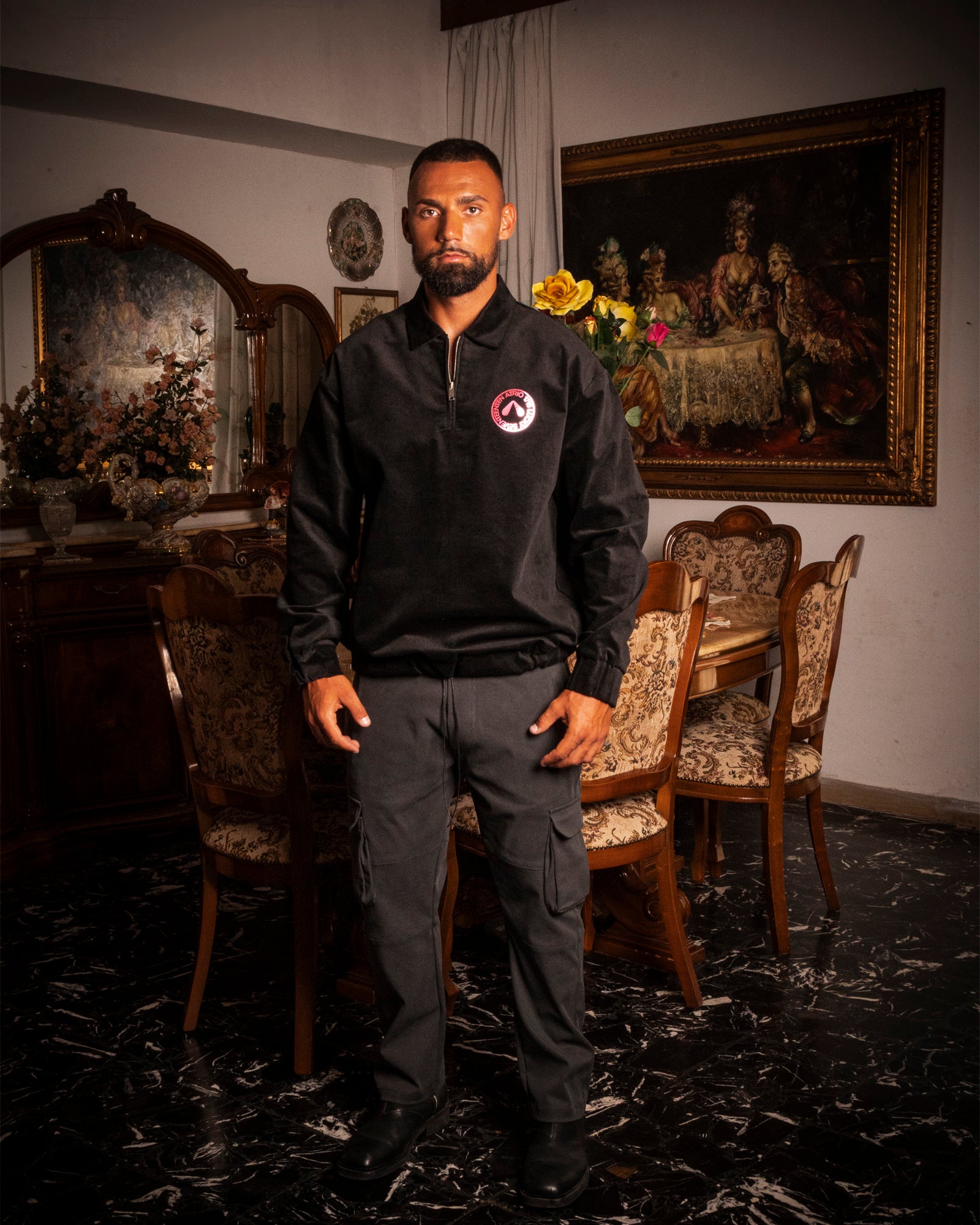 Polo in velluto nera half zip